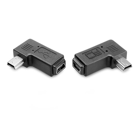 CY 2pcs 90 Degree Left & Right Angled Mini USB 5 Pin Male to Female Extension Adapter
