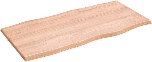 Homgoday Light Brown Oak Wood Tabletop 100 x 50 x 2 cm, Solid Treated Surface, Live Edge Design, Versatile Replacement for Coffee Table, Dining Table, Desktop Surface