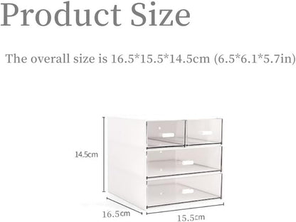 FAMULEI Desk Storage, Makeup Storage Box With 4 Drawers, Cosmetic Storage Organizer, Plastic Office Stationery Supplies Organizers, Desktop Organizer for Office School Home And Bathroom (White)