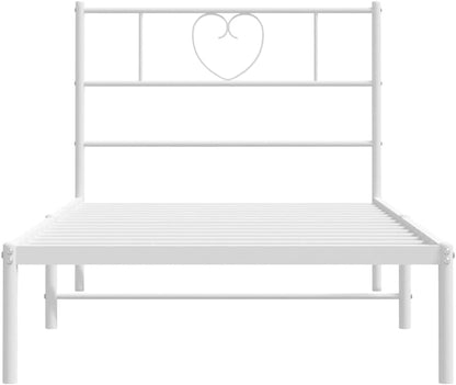 vidaXL Metal Bed Frame with Headboard | Robust Steel Construction | Modern Style | Extra Storage Space | White | 107 x 203 cm Mattress Size Compatibility