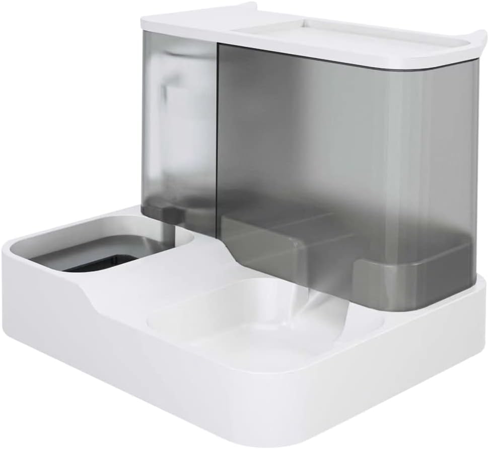 VERAWE Alimentatore automatico per animali domestici, set di ciotole per cibo e acqua 2 in 1, fontana d'acqua automatica e dispenser di cibo