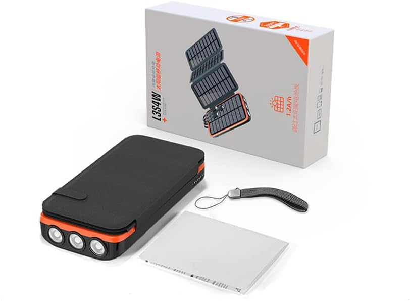2025 Upgraded Solar Power Bank, 26800mAh with 4x Foldable Solar Panels Built-in 2 Output & 1 Input Cables PD 20W QC3.0 18W Fast Charging and Qi 10W Wireless Charging 6W Solar Charging Portable Charger