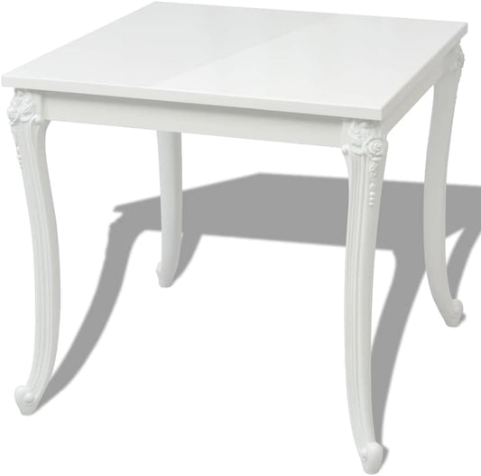vidaXL Contemporary Glossy White Dining Table - Space-Saving Square Shape Lightweight Plastic Legs in Modern Style