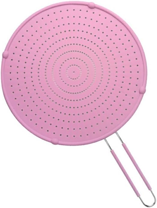 IOIUSKKU Effortless Cleaning with Food Grade Silicone Oil Baffle Splatter Screen for Frying Pan Stainless Steel Kitchen Gadgets, Pink