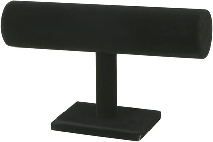 CABAX Velvet Wood One Tier Bracelet Bangle Hovering T-Bar Bracelet Holder Necklace Jewelry Display Stand for Malls Home Organization, Black