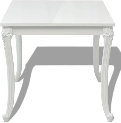 vidaXL Contemporary Glossy White Dining Table - Space-Saving Square Shape Lightweight Plastic Legs in Modern Style