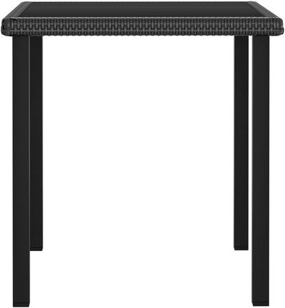 vidaXL Modern Garden Dining Table with Tempered Glass Tabletop, Lightweight Black PE Rattan Outdoor Furniture