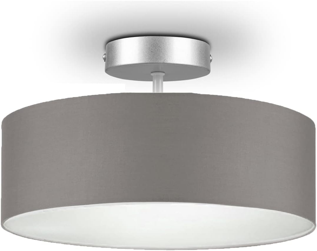 Round Timeless Ceiling Light with Fabric Shade in Brown/Grey Diameter 30 cm - Satin Cover for Glare-Free Light Ambience