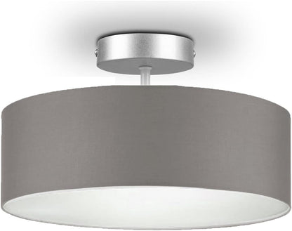 Round Timeless Ceiling Light with Fabric Shade in Brown/Grey Diameter 30 cm - Satin Cover for Glare-Free Light Ambience