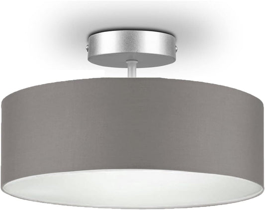 Round Timeless Ceiling Light with Fabric Shade in Brown/Grey Diameter 30 cm - Satin Cover for Glare-Free Light Ambience