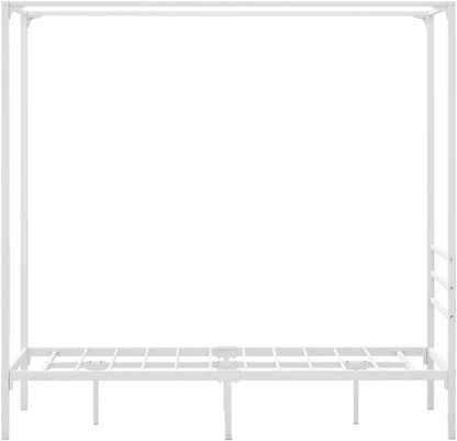 Oikiture Bed Frame Single Size Canopy Metal Bed Base White