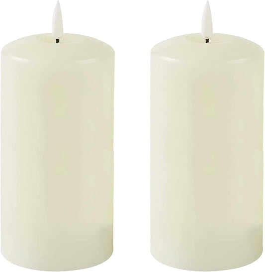 Lexi Lighting Set of 2 LED Pillar Flameless Candle Lamp, H23.5cm/Ivory, Real Wax, Flickering Effect, Battery Operated, Remote Control, On/Off Timer, Relaxing Ambience, Home, Parties, Interior Décor