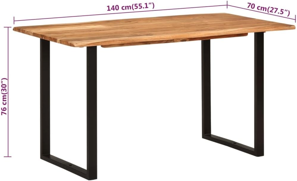 vidaXL Rectangular Solid Acacia Wood Dining Table - Industrial Style Kitchen & Dining Room Furniture with Powder-Coated Steel Legs - Rustic Design - Brown Black.