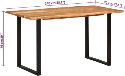 vidaXL Rectangular Solid Acacia Wood Dining Table - Industrial Style Kitchen & Dining Room Furniture with Powder-Coated Steel Legs - Rustic Design - Brown Black.