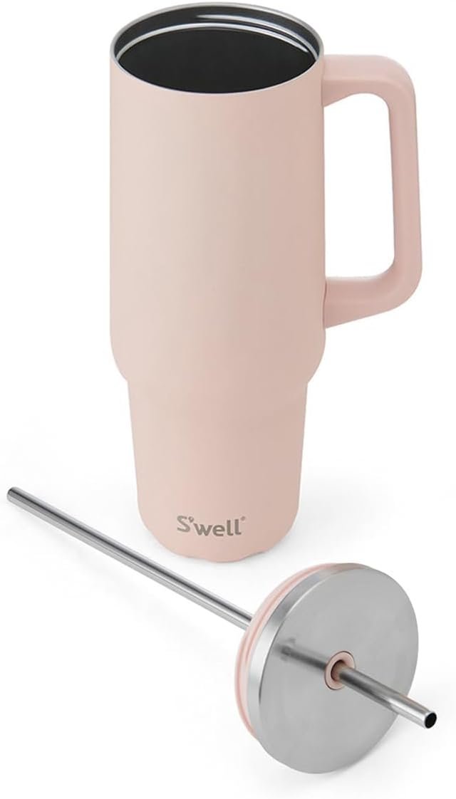 S'well - Tumbler XL, Reusable Drinks Tumbler with Straw, Triple-Layered Stainless Steel Bottle, Keeps Drinks Hot for 10h & Cold for 50h (40 oz, Himalayan Salt)