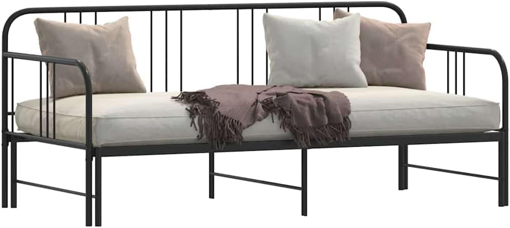 vidaxl Black 2-in-1 Metal daybed/Trundle - 92x187 cm - Space-Saving Sofa Bed with Storage - Modern Style