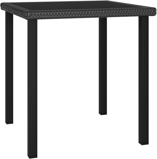 vidaXL Modern Garden Dining Table with Tempered Glass Tabletop, Lightweight Black PE Rattan Outdoor Furniture