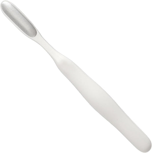 Foot File, Callus Remover, Reusable Stainless Steel, Cracked Skin Tool, Built-In Toe Cleaning Brush for Home or Salon Pedicure Care Routine, 7.4x0.7 Inches White 1 Piece
