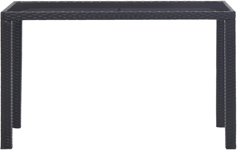 vidaXL Garden Table - Black, Stylish Outdoor Dining Table with Glass Tabletop, PE Rattan and Steel Frame, 123x60x74 cm