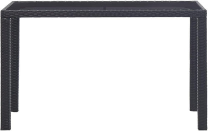 vidaXL Garden Table - Black, Stylish Outdoor Dining Table with Glass Tabletop, PE Rattan and Steel Frame, 123x60x74 cm