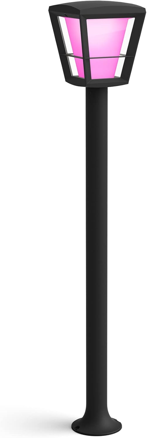 Philips Hue White and Color Ambiance Econic, Smart LED Outdoor Lamppost, Dimmable, Integrated LED, Black