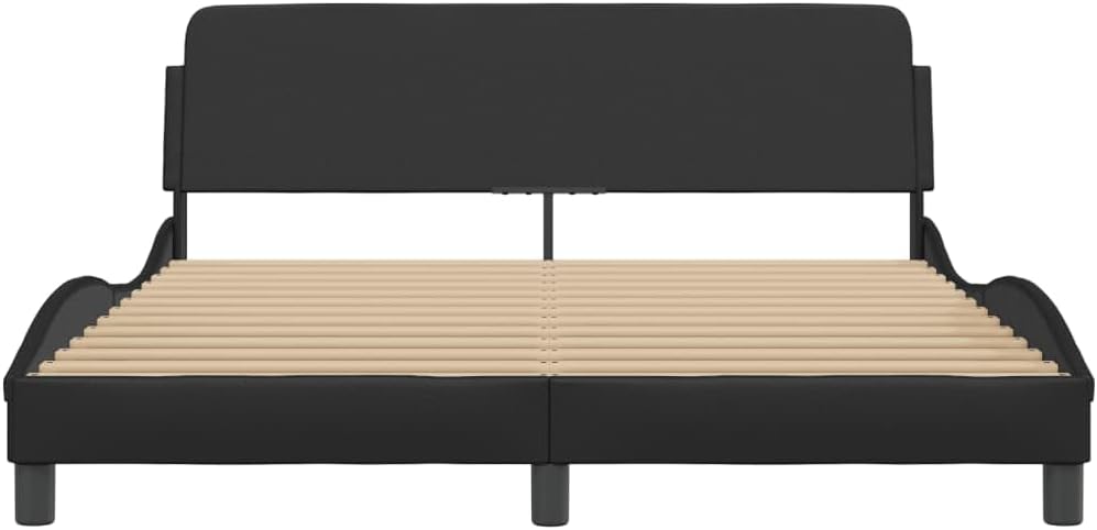 vidaXL Elegant Black Faux Leather Bed Frame with Headboard, Sturdy Legs & Plywood Slats, Luxurious & Durable Bedroom Furniture, 152x203 cm