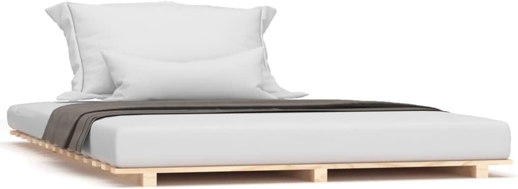 Solid Wood Pine Bed Frame - Queen Size Platform with Wooden Slats, Sturdy Low Profile Base, Fits 153x203 cm Mattress (Mattress Not Included), Modern Design