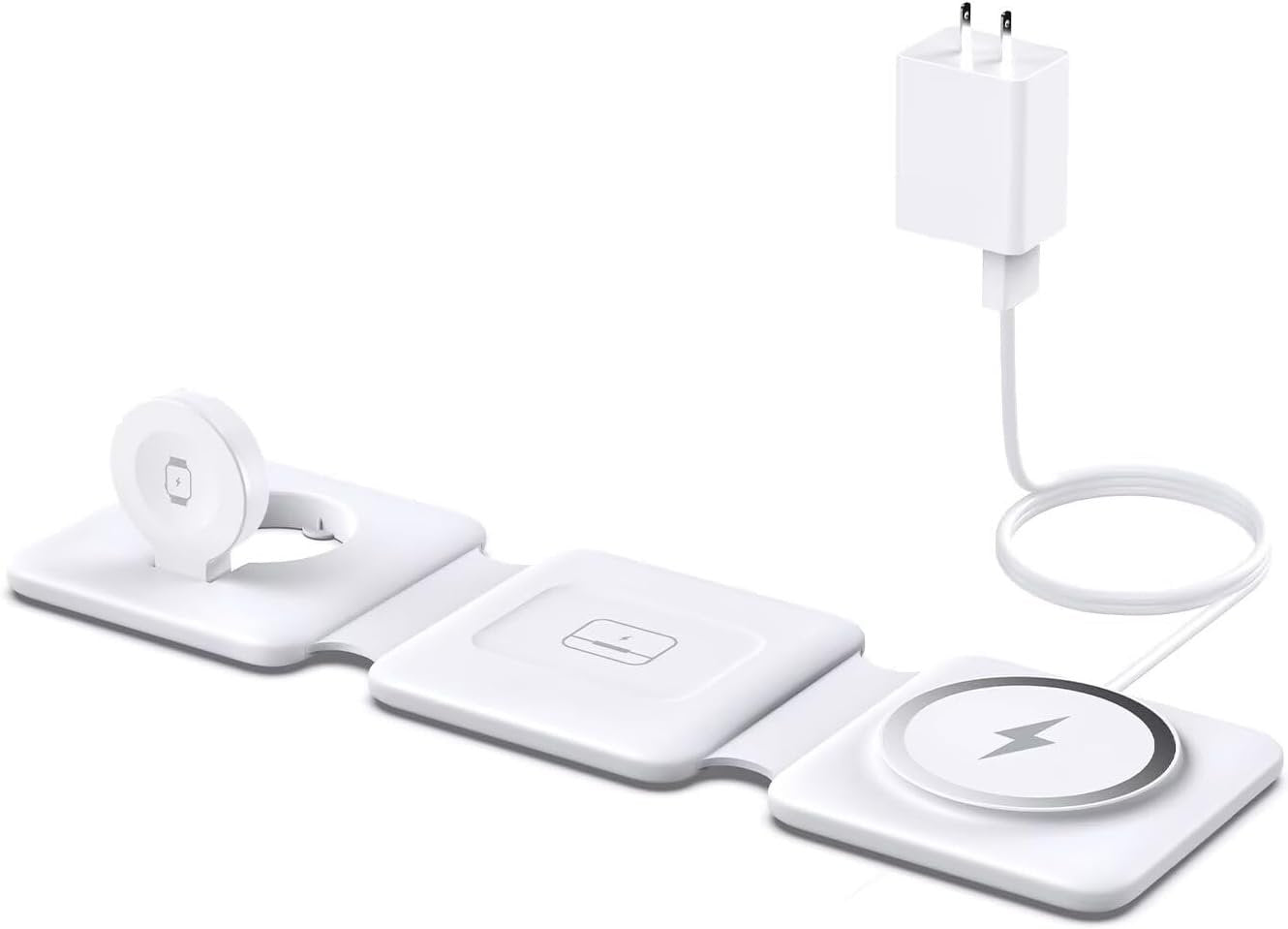 Charging Station for Apple Multiple Devices: 3 in 1 Foldable Magnetic Wireless Charger Stand for Mag-Safe iPhone - Travel Charging Dock for iPhone 16 15 14 13 12 Pro Max Plus & Apple Watch & Airpods