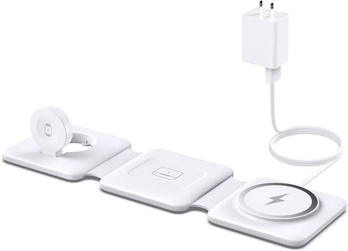 Charging Station for Apple Multiple Devices: 3 in 1 Foldable Magnetic Wireless Charger Stand for Mag-Safe iPhone - Travel Charging Dock for iPhone 16 15 14 13 12 Pro Max Plus & Apple Watch & Airpods