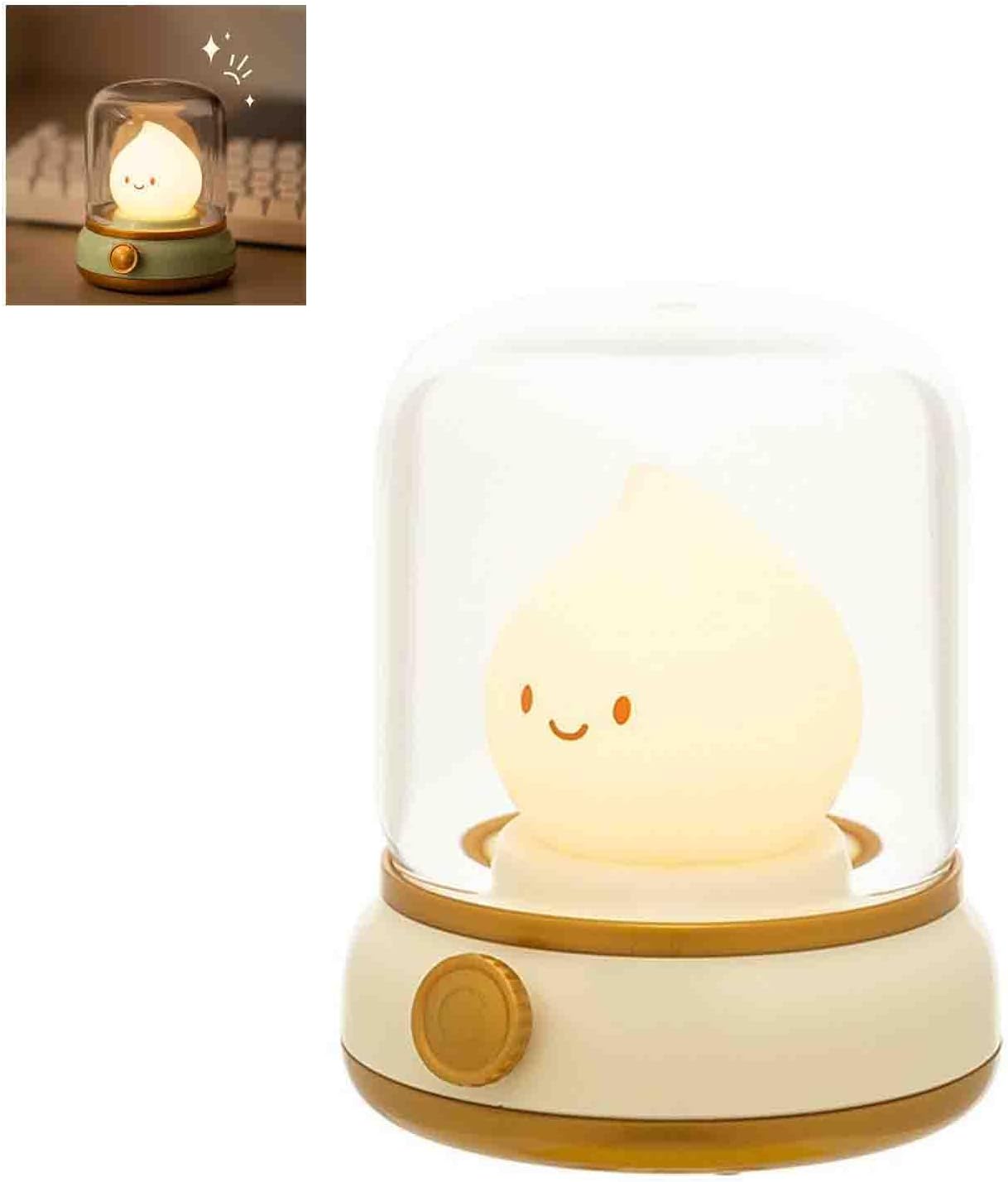Cute Chibi Flame Lamp, Cozy Lights Mimics Flickering Flame, Rechargeable Mimics Flickering Flame Effect Light, Silicone Kerosene Ambience Light, 2 Modes Dimming Effect Ambience Light (White)