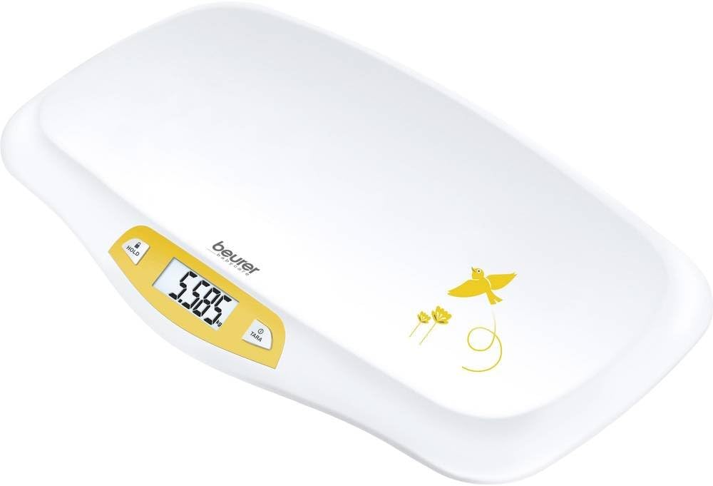 Beurer BY80 Baby Scale | Digital Baby Weighing Scale with Large LCD Screen | Curved Platform for Comfort and Safety | Tare and Hold Functions for Easy Weighing | 20kg Load Capacity | Easy Wipe-Clean