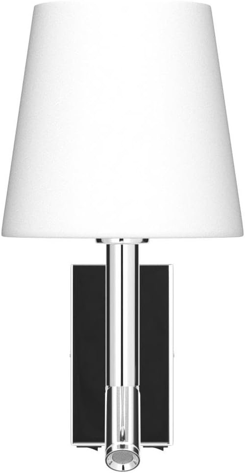 HARPER LIVING 1xE27/ES Up Down Wall Adjustable LED Reading Light, 1 USB Port and 2 On/Off Switches, Finish, Fabric (Cylinder Shade), Metal, Polished Chrome and White
