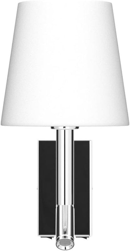 HARPER LIVING 1xE27/ES Up Down Wall Adjustable LED Reading Light, 1 USB Port and 2 On/Off Switches, Finish, Fabric (Cylinder Shade), Metal, Polished Chrome and White