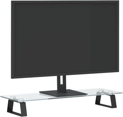 Monitor Stand Black 60x20x8 cm Tempered Glass and Metal | Ergonomic Design with Additional Storage | Durable Clear Glass and Metal Construction | Supports 20 kg | Modern Minimalist Aesthetic