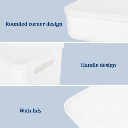 Plastic Storage Bins, Set of 6 Storage Boxes with 4 Lids, Storage Basket with Handle, Versatile Storage Box for Bathroom, Kitchen, Office, Living Room