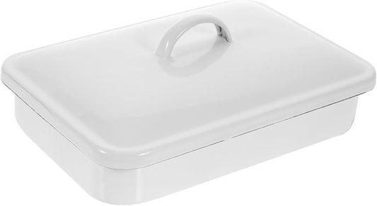 Ciieeo Enamel Baking Pan with Lid Enamelware Roasting Pan Deep Lasagna Pan Rectangular Serving Tray Food Container for Kitchen
