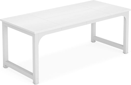 Tribesigns Modern Computer Desk, 70.8 x 31.5 inch Large Office Desk Computer Table Study Writing Desk Workstation for Home Office, White Metal Frame