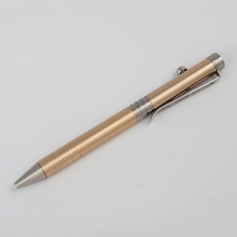 SAMFUNG Stick Ballpoint Pen Solid Brass EDC Pen, Pocket Rollerball Signature Pen with Black Ink Refill for Writing Stationery Gift Office Business
