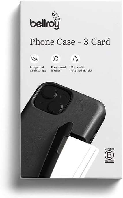 Bellroy Phone Case – 3 Card for iPhone 15 (Leather iPhone case, Phone Wallet) - Black
