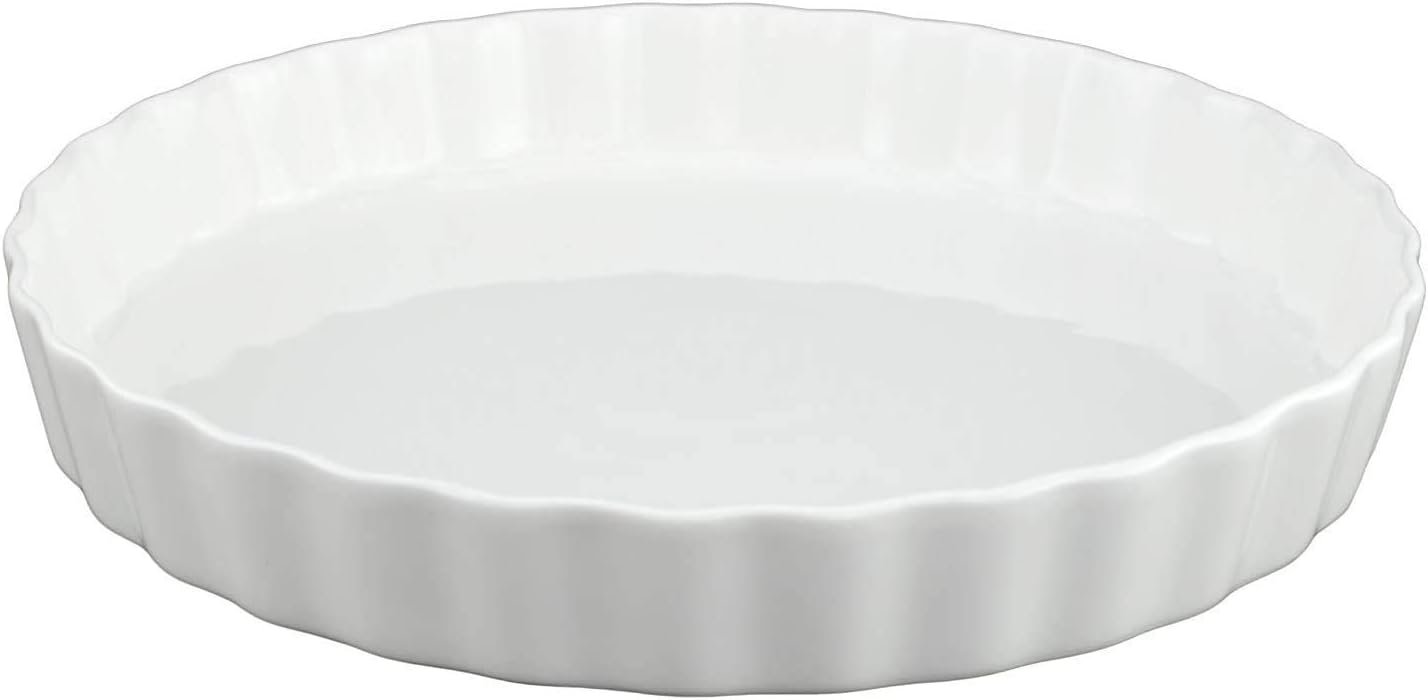 GOURMEX White, Fluted Quiche Baking Dish | Ceramic Nonstick Pan | Perfect for Baking Tart Pies, Creme Brulee, Custard Dishes and Cheesecake | Porcelain (25cm Round)