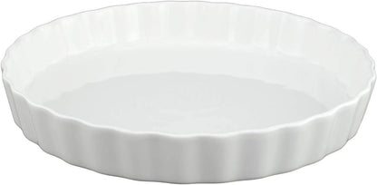 GOURMEX White, Fluted Quiche Baking Dish | Ceramic Nonstick Pan | Perfect for Baking Tart Pies, Creme Brulee, Custard Dishes and Cheesecake | Porcelain (25cm Round)