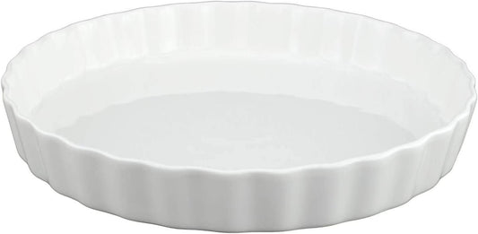 GOURMEX White, Fluted Quiche Baking Dish | Ceramic Nonstick Pan | Perfect for Baking Tart Pies, Creme Brulee, Custard Dishes and Cheesecake | Porcelain (25cm Round)