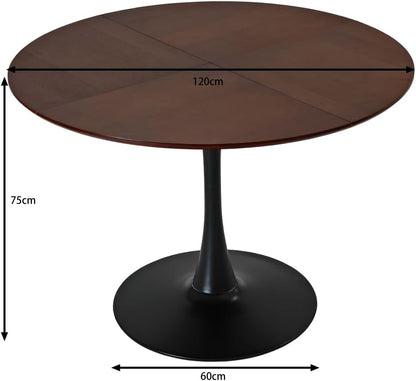 OCACA 47,24" Modern Round Dining Table, Four Patchwork Tabletops with Solid Wood Grain Table Top, Metal Base Dining Table, End Table Leisure Coffee Table (marrone)