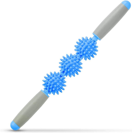 Fascia Muscle Roller, Cellulite Massager Fascia Roller for Cellulite and Sore Muscles, Neck, Leg, Back, Pressure Trigger Point Body Roller Deep Tissue Massage Stick Tools - 3 Massage Balls | Blue