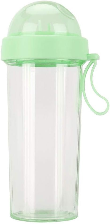 ZPSHYD 600ml Water Bottle, Portable Two Straws Water Bottle Dual-Use Drink Cup Outdoor Travel Sport for Outdoor Hiking Camping Sport (Green)