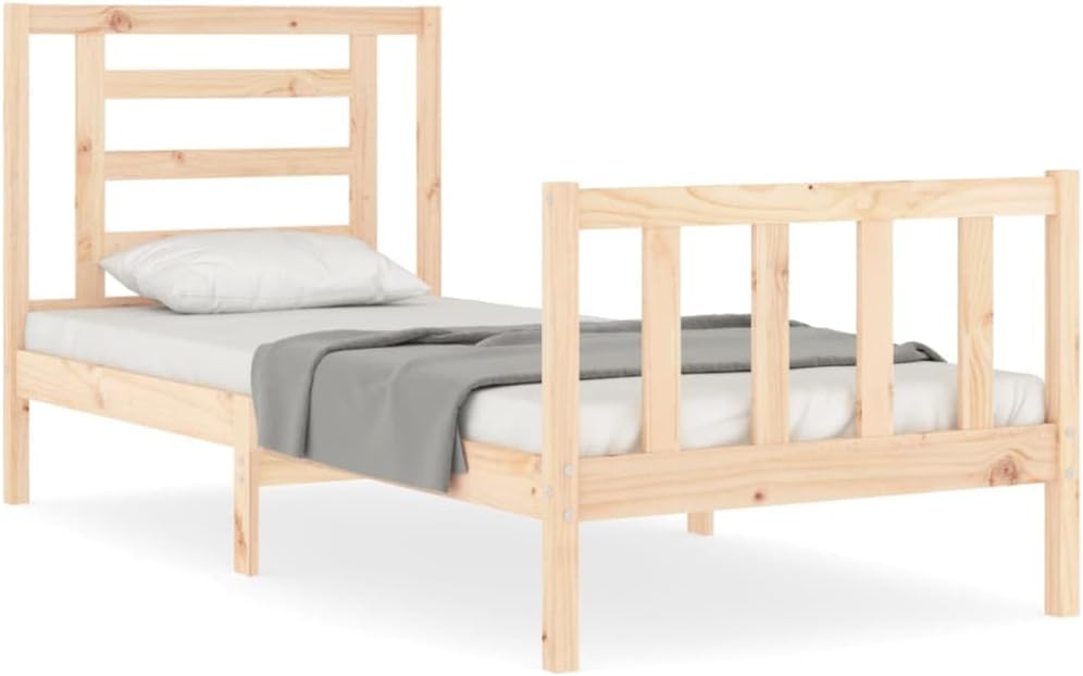 FIRBNUS Bed Frame with Headboard 90 x 200 cm Solid Wood Headboard Single Headboard Bed Frame Single Bed Frame Single Bed Frame Single Bed Frame