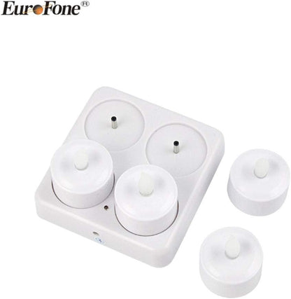 4PCS/Set Rechargeable Candles Flameless Flickering LED Tea Lights with White Base and AC Adapter for Home, Restaurants, Wedding,Christmas Decor（Yellow）