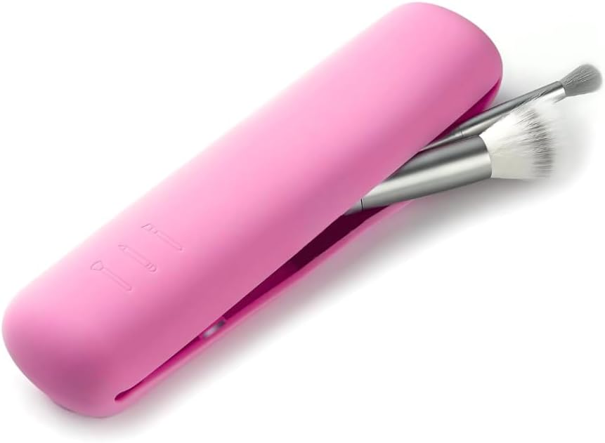 Makeup Brush Case | Brush Holder with Double Magnetic Closure | Make Up Brush Holder for Travel | Makeup Organizer | Silicone Brush Case 20 cm | Colour, pink, Makeup Brush Holder
