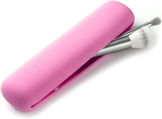 Makeup Brush Case | Brush Holder with Double Magnetic Closure | Make Up Brush Holder for Travel | Makeup Organizer | Silicone Brush Case 20 cm | Colour, pink, Makeup Brush Holder