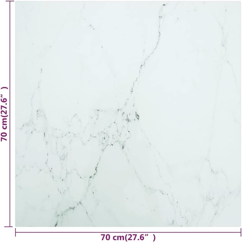 YAFF Glass Table Top, Square Tempered Glass Table Top with Thick Pencil Polish Edge, 70 x 70 x 0.6 cm -White
